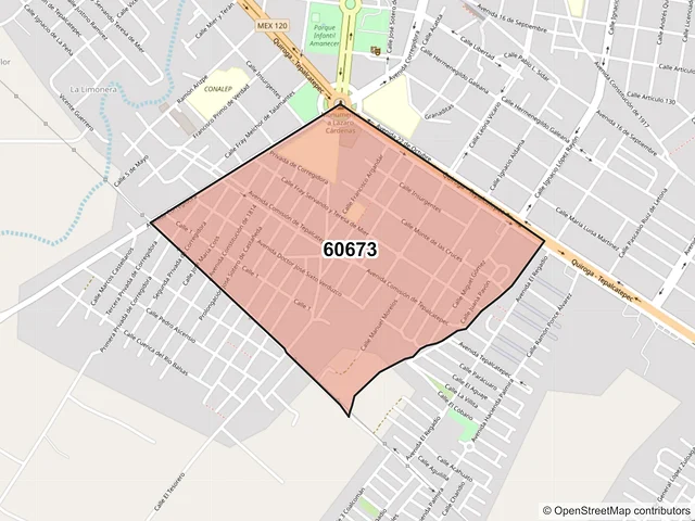 Mapa del código postal 60673, Apatzingán, Michoacán de Ocampo