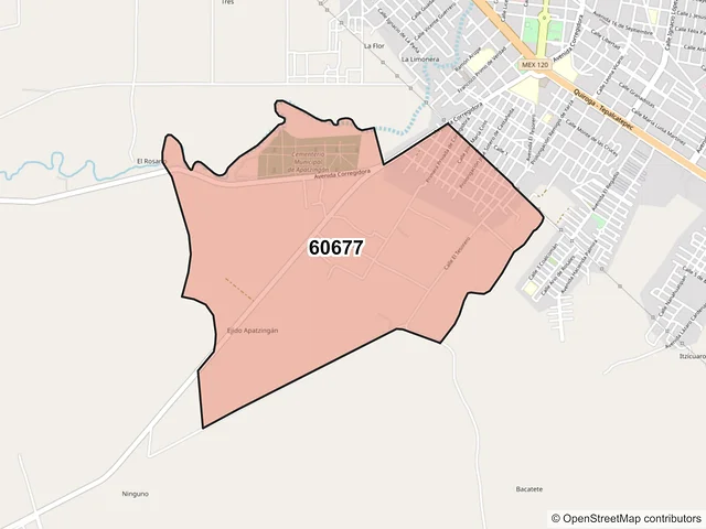 Mapa del código postal 60677, Apatzingán, Michoacán de Ocampo