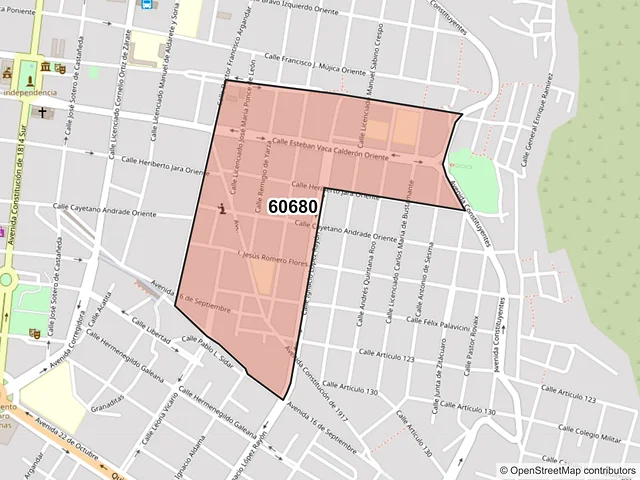 Mapa del código postal 60680, Apatzingán, Michoacán de Ocampo