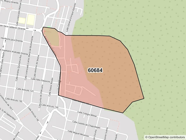Mapa del código postal 60684, Apatzingán, Michoacán de Ocampo