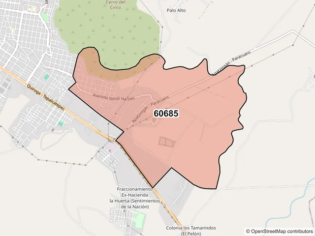 Mapa del código postal 60685, Apatzingán, Michoacán de Ocampo