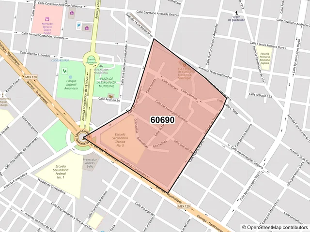 Mapa del código postal 60690, Apatzingán, Michoacán de Ocampo