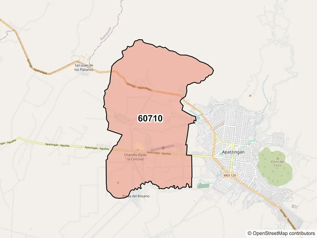 Mapa del código postal 60710, Apatzingán, Michoacán de Ocampo