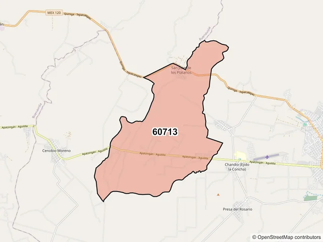 Mapa del código postal 60713, Apatzingán, Michoacán de Ocampo