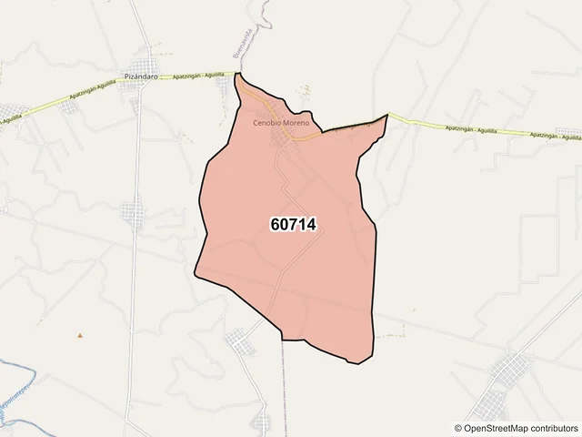 Mapa del código postal 60714, Apatzingán, Michoacán de Ocampo