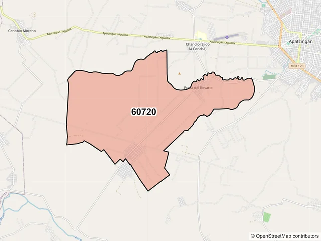 Mapa del código postal 60720, Apatzingán, Michoacán de Ocampo