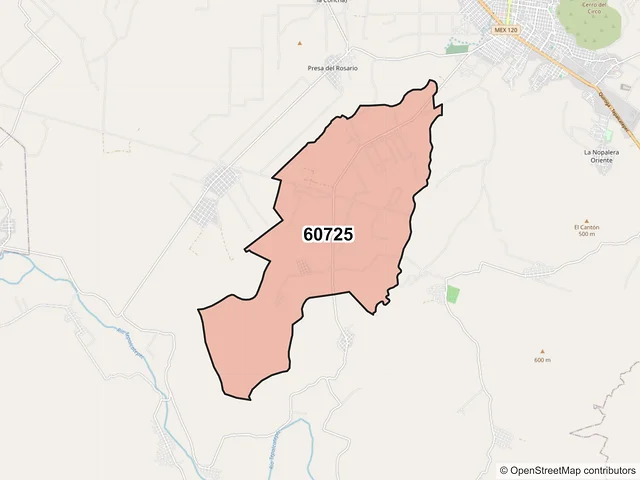 Mapa del código postal 60725, Apatzingán, Michoacán de Ocampo