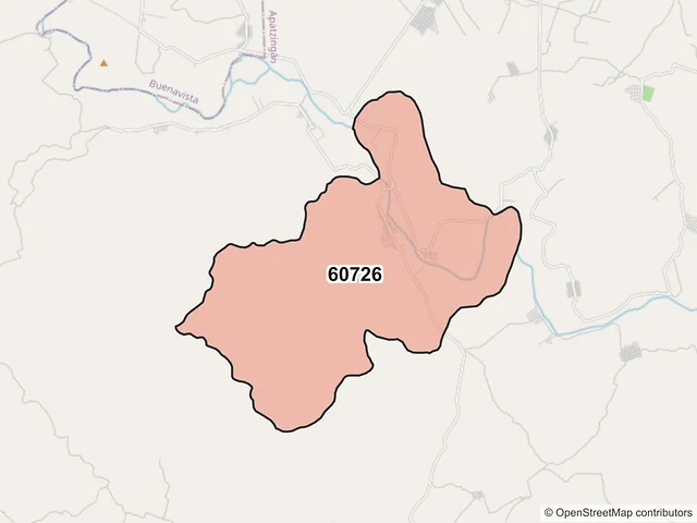 Mapa del código postal 60726, Apatzingán, Michoacán de Ocampo