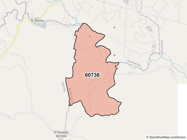 Mapa del código postal 60736, Apatzingán, Michoacán de Ocampo