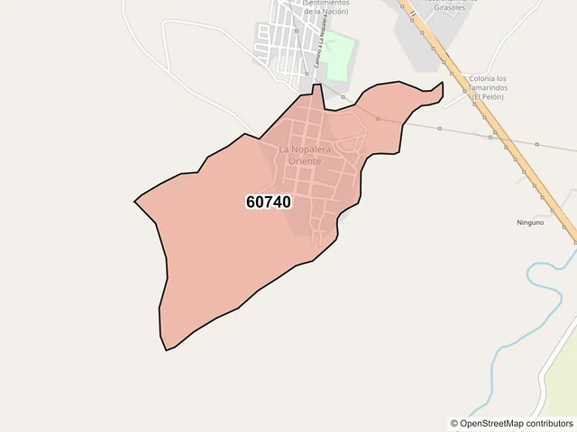 Mapa del código postal 60740, Apatzingán, Michoacán de Ocampo