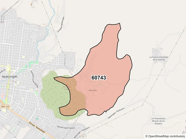 Mapa del código postal 60743, Apatzingán, Michoacán de Ocampo