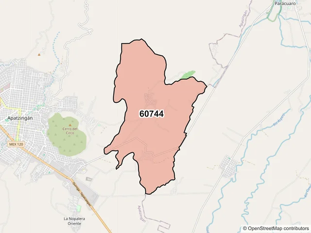 Mapa del código postal 60744, Apatzingán, Michoacán de Ocampo