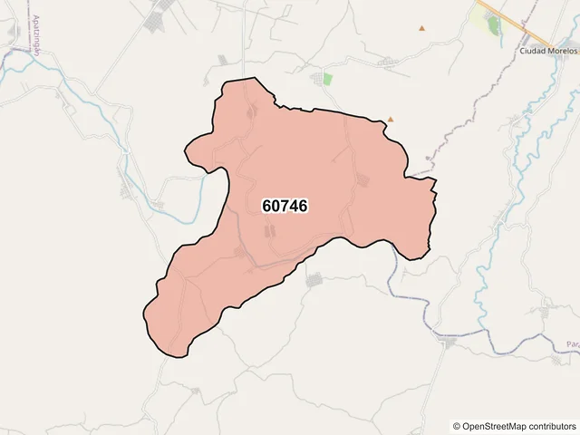 Mapa del código postal 60746, Apatzingán, Michoacán de Ocampo
