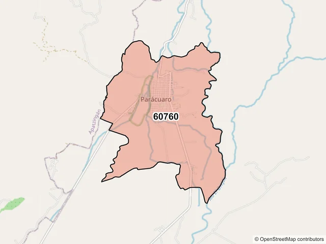 Mapa del código postal 60760, Parácuaro, Michoacán de Ocampo