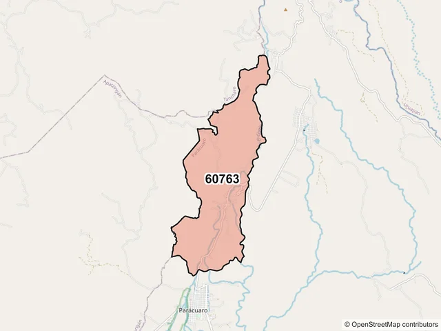 Mapa del código postal 60763, Parácuaro, Michoacán de Ocampo