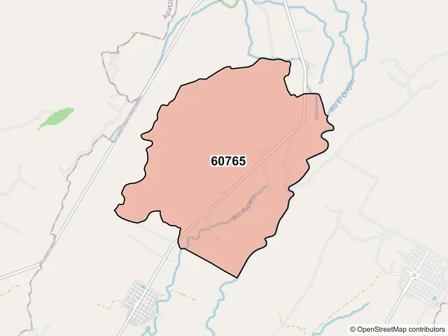 Mapa del código postal 60765, Parácuaro, Michoacán de Ocampo