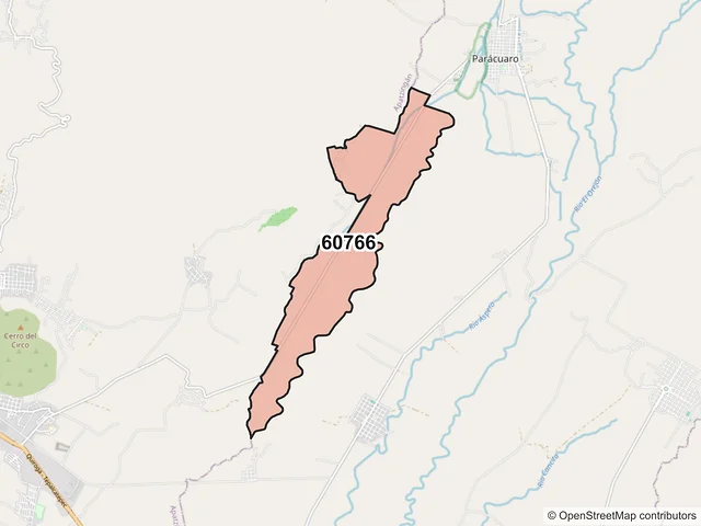 Mapa del código postal 60766, Parácuaro, Michoacán de Ocampo