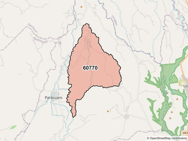 Mapa del código postal 60770, Parácuaro, Michoacán de Ocampo