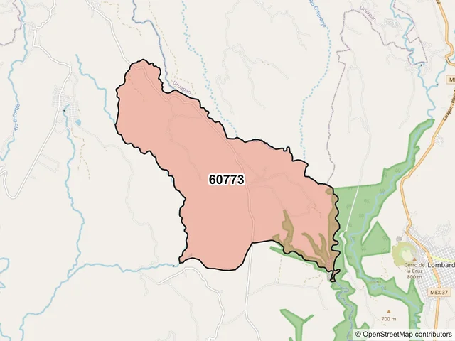 Mapa del código postal 60773, Parácuaro, Michoacán de Ocampo