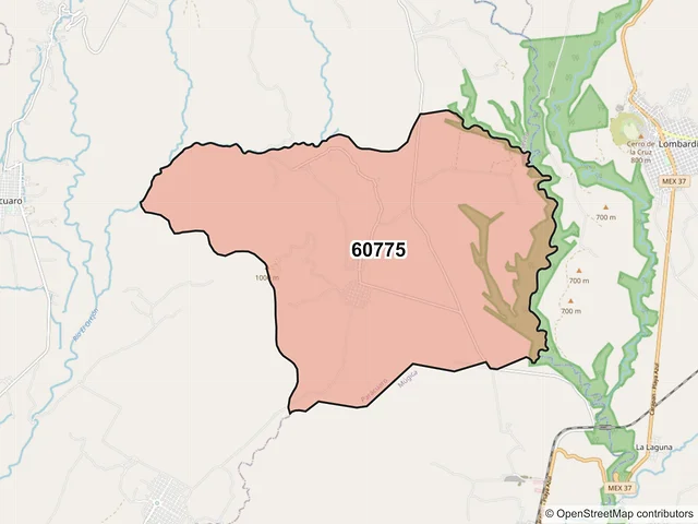 Mapa del código postal 60775, Parácuaro, Michoacán de Ocampo
