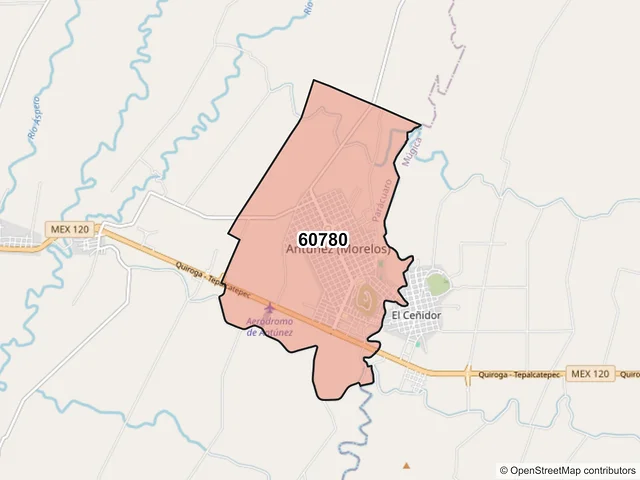 Mapa del código postal 60780, Parácuaro, Michoacán de Ocampo