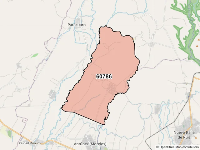 Mapa del código postal 60786, Parácuaro, Michoacán de Ocampo