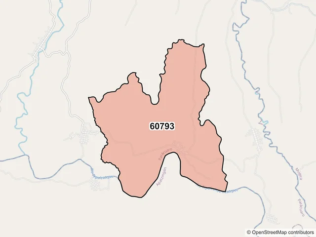 Mapa del código postal 60793, Parácuaro, Michoacán de Ocampo