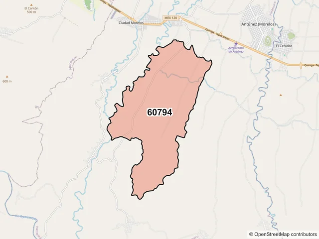 Mapa del código postal 60794, Parácuaro, Michoacán de Ocampo