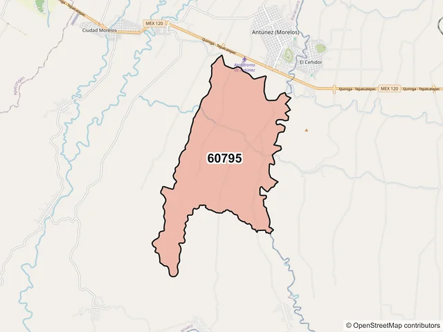 Mapa del código postal 60795, Parácuaro, Michoacán de Ocampo