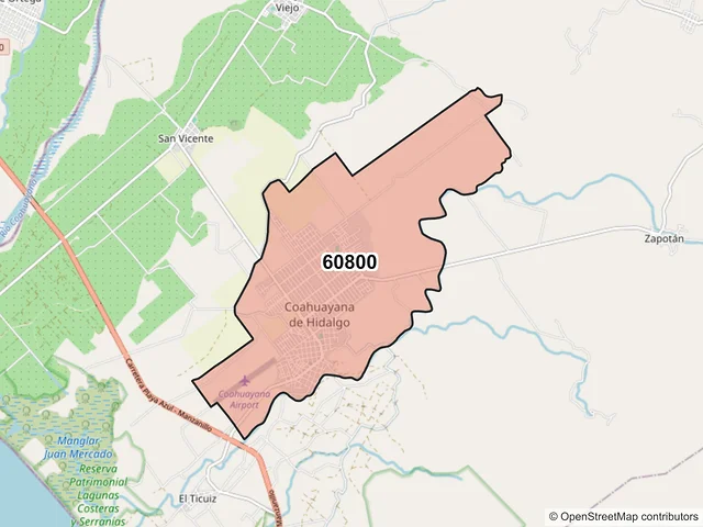 Mapa del código postal 60800, Coahuayana, Michoacán de Ocampo