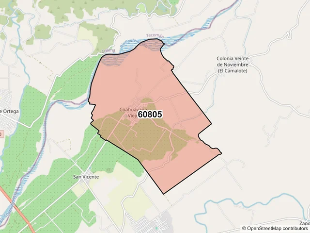 Mapa del código postal 60805, Coahuayana, Michoacán de Ocampo