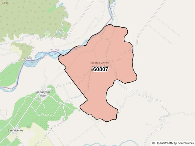 Mapa del código postal 60807, Coahuayana, Michoacán de Ocampo