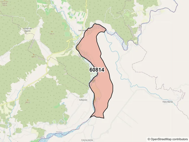 Mapa del código postal 60814, Coahuayana, Michoacán de Ocampo