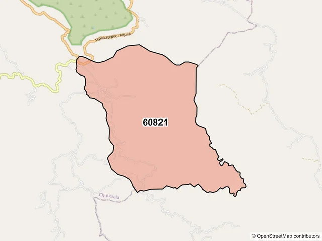 Mapa del código postal 60821, Chinicuila, Michoacán de Ocampo
