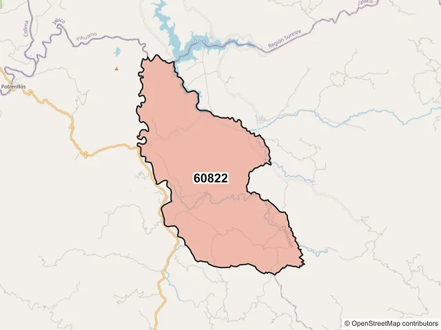 Mapa del código postal 60822, Chinicuila, Michoacán de Ocampo