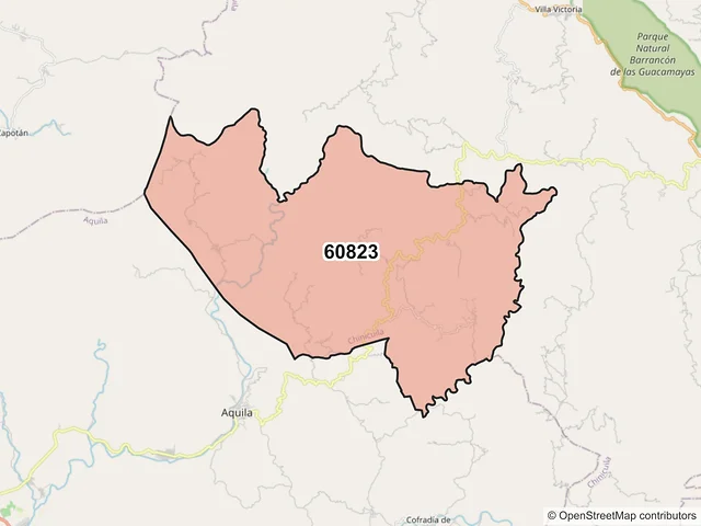 Mapa del código postal 60823, Chinicuila, Michoacán de Ocampo