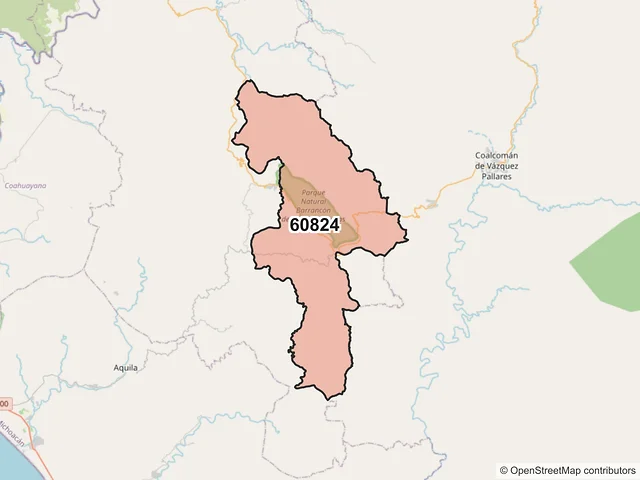 Mapa del código postal 60824, Chinicuila, Michoacán de Ocampo