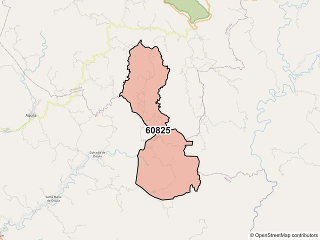 Mapa del código postal 60825, Chinicuila, Michoacán de Ocampo