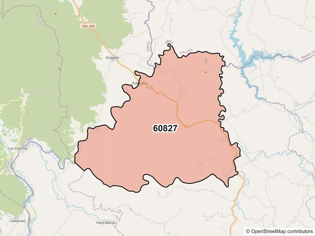Mapa del código postal 60827, Chinicuila, Michoacán de Ocampo