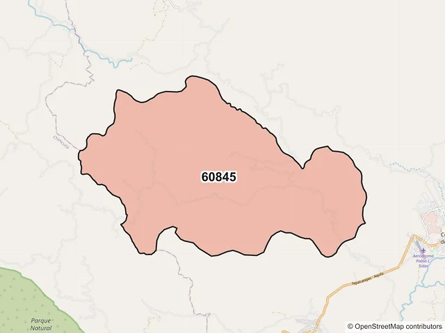 Mapa del código postal 60845, Coalcomán de Vázquez Pallares, Michoacán de Ocampo