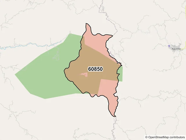 Mapa del código postal 60850, Coalcomán de Vázquez Pallares, Michoacán de Ocampo