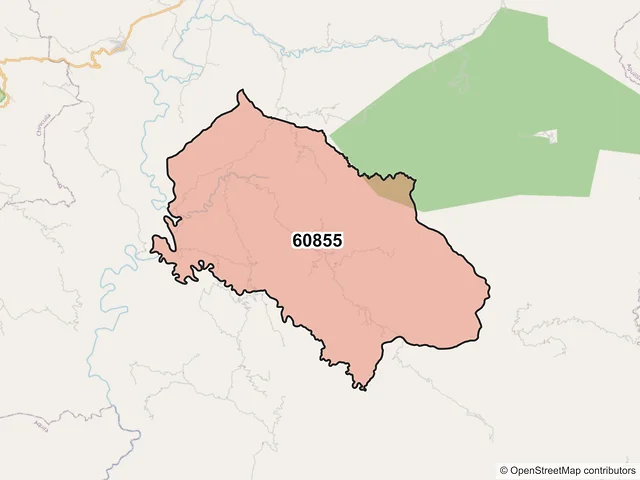 Mapa del código postal 60855, Coalcomán de Vázquez Pallares, Michoacán de Ocampo
