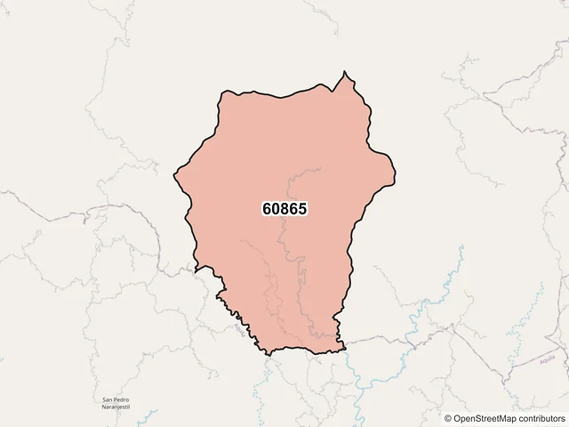 Mapa del código postal 60865, Coalcomán de Vázquez Pallares, Michoacán de Ocampo