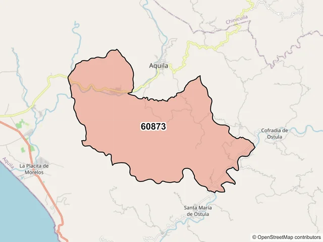 Mapa del código postal 60873, Aquila, Michoacán de Ocampo