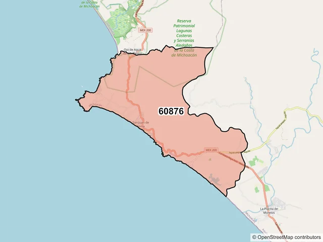 Mapa del código postal 60876, Aquila, Michoacán de Ocampo