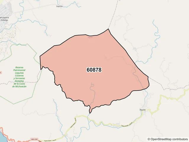 Mapa del código postal 60878, Aquila, Michoacán de Ocampo