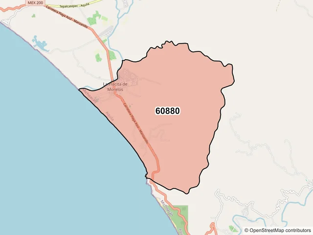 Mapa del código postal 60880, Aquila, Michoacán de Ocampo