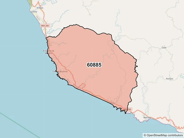 Mapa del código postal 60885, Aquila, Michoacán de Ocampo