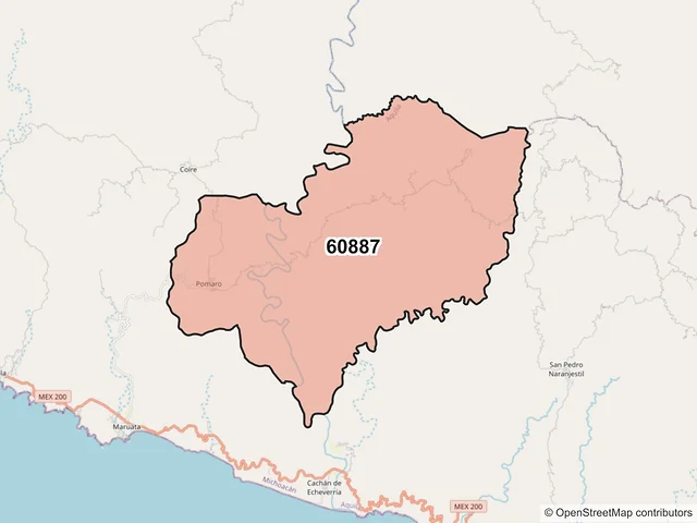Mapa del código postal 60887, Aquila, Michoacán de Ocampo