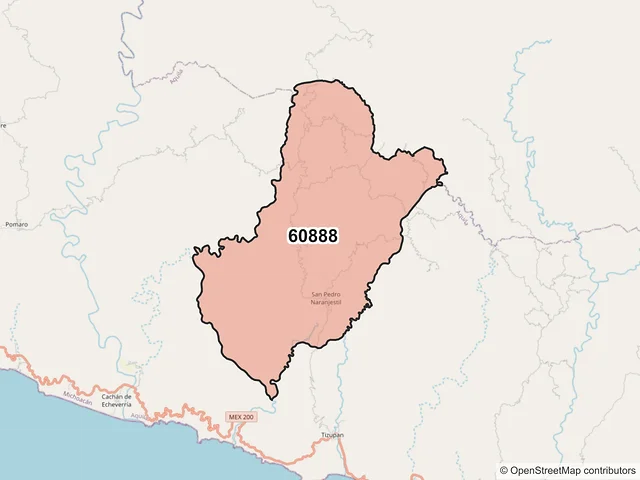 Mapa del código postal 60888, Aquila, Michoacán de Ocampo